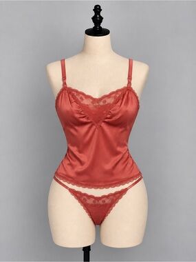 VTG Hanna Satin Lace-Trim Chemise Rust